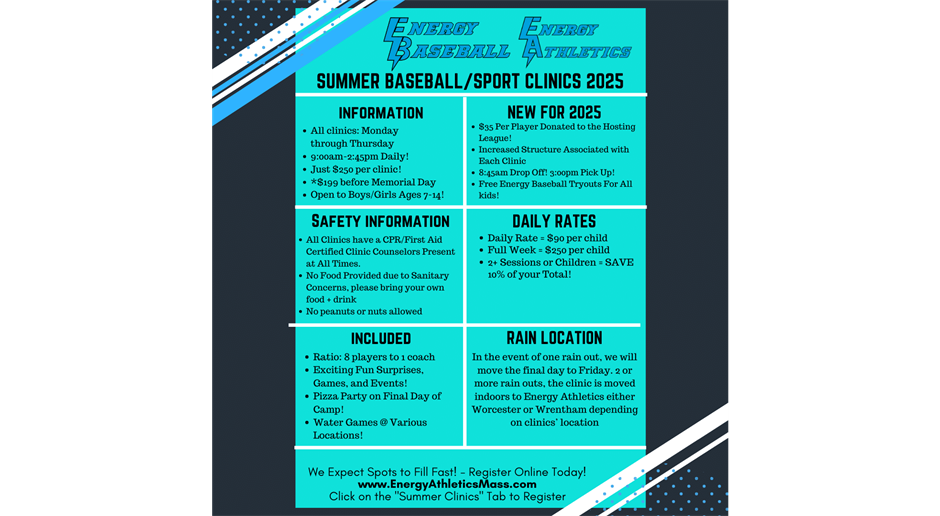 Energy Baseball Clinic with SLL! June 23-26!